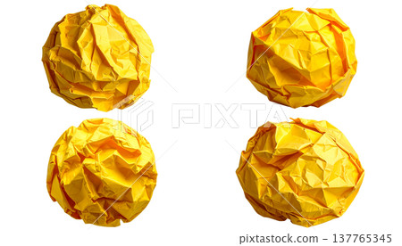 A crumpled, blank piece of paper is placed separately on a white background. 137765345