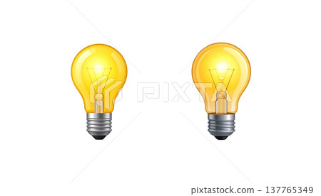 Fluorescent glass light bulbs hang against a white background. Fluorescent glass light bulbs hang against a white background. 137765349
