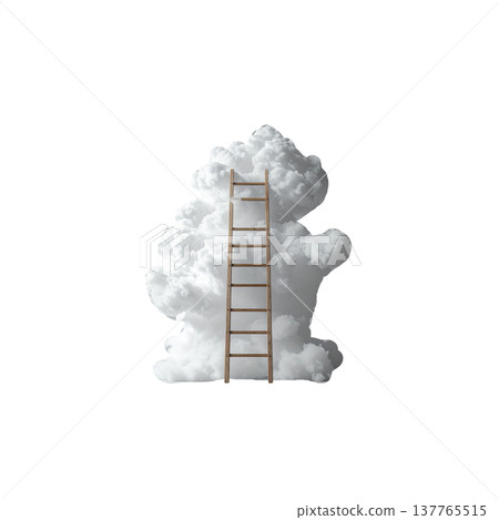 A three-dimensional illustration of a staircase leading up to the sky against a white background. A three-dimensional illustration of a staircase leading up to the sky against a white background. 137765515