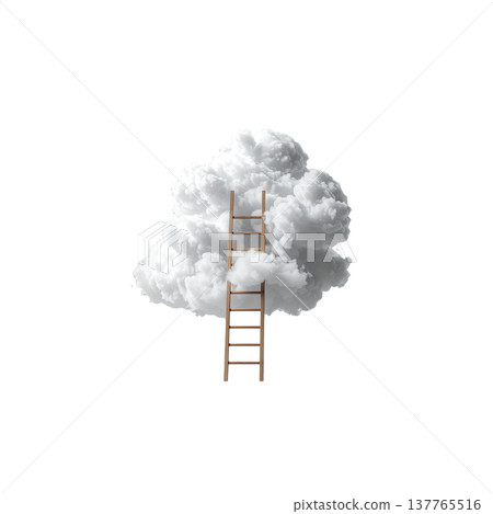 A three-dimensional illustration of a staircase leading up to the sky against a white background. A three-dimensional illustration of a staircase leading up to the sky against a white background. 137765516
