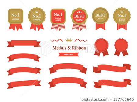 一套金紅色獎章和瑤帶徽章（第一名、最佳、排名材料） 137765640