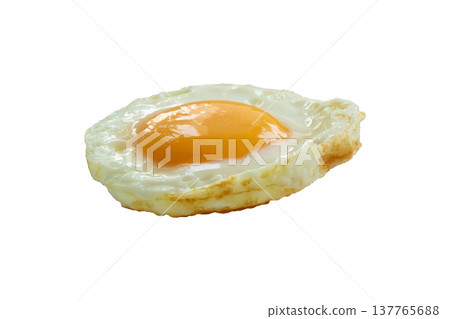 Fried egg isolated on white background top view Fried egg isolated on white background top view 137765688