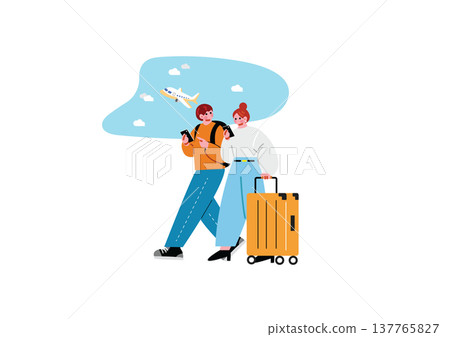 Illustration of a man and woman going on a trip Illustration of a man and woman going on a trip 137765827