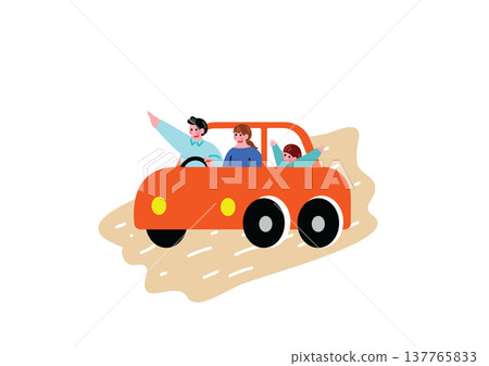 一幅描繪一家人乘車外出的插圖。 137765833