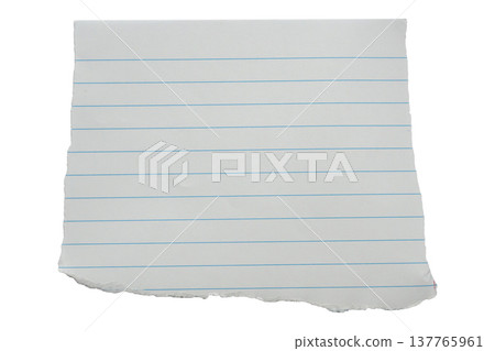 piece of lined paper tear isolated on white background 137765961