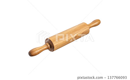 Brown rolling pin on a white background. 137766093