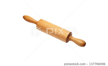 Brown rolling pin on a white background. 137766096