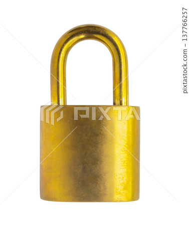 Old golden padlock isolated on white background Old golden padlock isolated on white background 137766257
