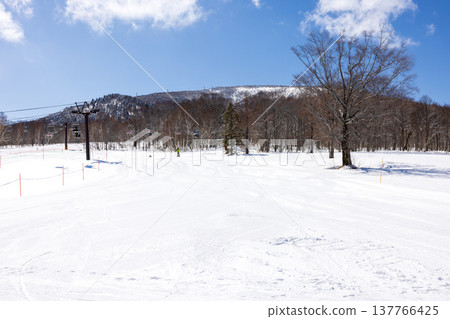 A snowy landscape of Okushiga Plateau in winter, Nagano Prefecture. A snowy landscape of Okushiga Plateau in winter, Nagano Prefecture. 137766425