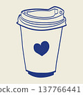 Hand drawn takeaway coffee cup vector illustration in Mediterranean style. Minimal line art coffee to go icon for cafe branding, street coffee shops, beverage menus and barista graphics. 137766441