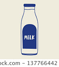 Hand drawn milk bottle vector illustration in Mediterranean style. Minimal line art dairy drink icon for cafe menus, food packaging, grocery branding and beverage themed designs. 137766442