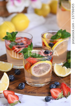 Lemonade with strawberries, blueberries and mint Lemonade with strawberries, blueberries and mint 137766455