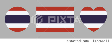 National Flag of Thailand circle, heart, rectangle icon, sticker, badge. Thailand round, rectangular, heart shaped Flag buttons, banners. Thailand flag rounded sign. National Flag of Thailand circle, heart, rectangle icon, sticker, badge. Thailand round, rectangular, heart shaped Flag buttons, banners. Thailand flag rounded sign. 137766511