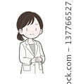 手繪插圖，描繪了一位身穿白大褂、雙手交疊於胸前的女性醫護人員。 137766527