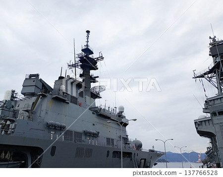 Warships (Japan Maritime Self-Defense Force vessels) docked in the harbor 137766528