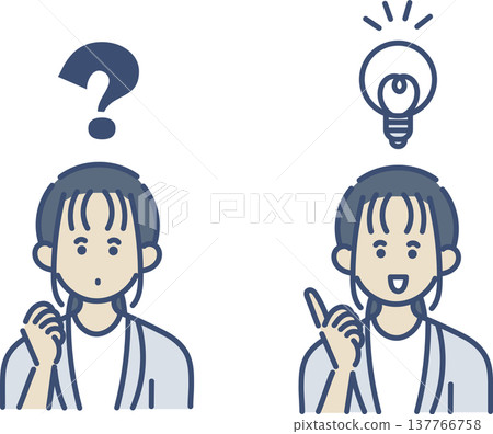 A set of illustrations featuring a question mark and a businesswoman with an idea. A set of illustrations featuring a question mark and a businesswoman with an idea. 137766758