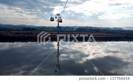 A cable car and river scenery in the DMZ (Demilitarized Zone) of South Korea. A cable car and river scenery in the DMZ (Demilitarized Zone) of South Korea. 137766856