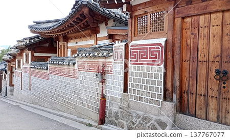 Hanok, a traditional Korean house. Hanok, a traditional Korean house. 137767077