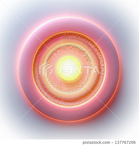 Abstract luminous core with textured rings. A luminous abstract design features concentric rings surrounding a bright central core. Abstract luminous core with textured rings. A luminous abstract design features concentric rings surrounding a bright central core. 137767206