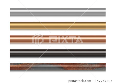Steel, copper, and brass metal pipes, rusty tubes 137767207