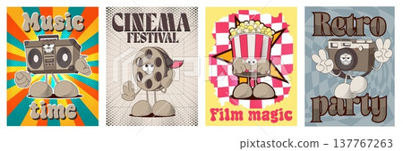Retro cinema posters with groovy characters Retro cinema posters with groovy characters 137767263