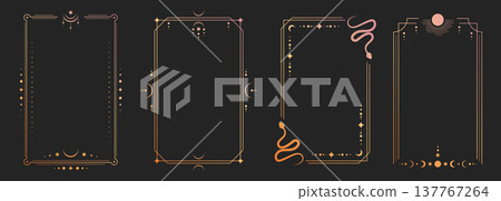 Mystical tarot card back with ornate golden frame 137767264