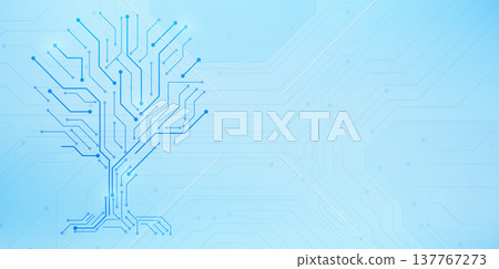 Digital circuit tree with roots, abstract banner 137767273