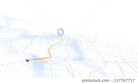 Navigation system showing tracking navigation in progress on the streets. Track navigation pin on street maps, navigate mapping locate position pin. Vector illustration 137767737