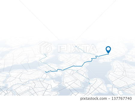 GPS tracking system to navigate and find way around the city. Directions to different locations. City street map with various points of interest. Vector illustration 137767740