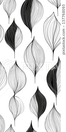 Abstract black and white organic leaf pattern. Recurring organic shapes forming a seamless black and white abstract pattern 137768093