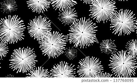 Exploding firework shapes creating a black on white seamless background pattern. Abstract firework pictogram background seamless pattern Exploding firework shapes creating a black on white seamless background pattern. Abstract firework pictogram background seamless pattern 137768095
