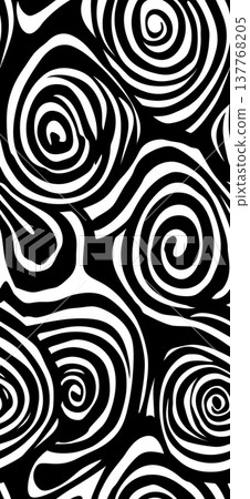 Dynamic black white swirling seamless pattern background. Abstract graphic pattern featuring flowing curved lines creating a modern black and white backdrop 137768205