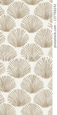 Japanese fan shell motif seamless repeating pattern. Neutral colored repeating pattern with abstract fan shapes creating a decorative texture Japanese fan shell motif seamless repeating pattern. Neutral colored repeating pattern with abstract fan shapes creating a decorative texture 137768242