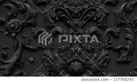 Dark baroque ornate seamless pattern background texture. Dark ornate baroque style repeating pattern forming an elegant classic background 137768243