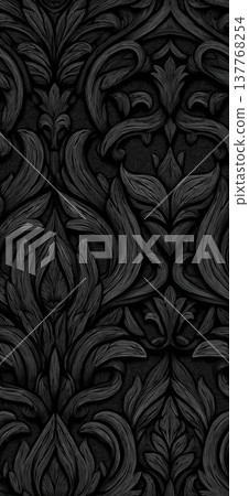 Black matte intricate engraving seamless texture pattern. Black matte seamless pattern presenting intricate engraving lines creating an ornate symmetrical design Black matte intricate engraving seamless texture pattern. Black matte seamless pattern presenting intricate engraving lines creating an ornate symmetrical design 137768254