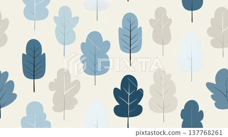 Minimal Nordic leaf seamless pattern with stylized forms. Repeating graphic design showing neutral colored leaves arranged in a modern pattern 137768261