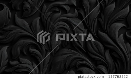 Dark seamless ornate pattern with foliage texture. Dark seamless intricate foliage pattern creating an elegant embossed texture background 137768322