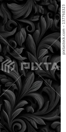 Dark seamless ornate pattern with foliage texture. Dark seamless intricate foliage pattern creating an elegant embossed texture background Dark seamless ornate pattern with foliage texture. Dark seamless intricate foliage pattern creating an elegant embossed texture background 137768323