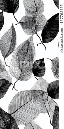 Black and white abstract leaves seamless pattern. Abstract leaves creating a decorative black and white seamless pattern 137768355