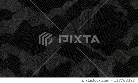Dark topographic contour lines creating abstract mountain landscape. Minimalist contour lines forming a seamless abstract background with dark mountain shapes 137768358
