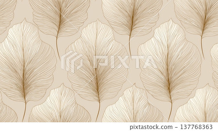 Abstract foliage pattern designing neutral seamless background. Delicate linear leaves creating a warm organic texture for decorative design 137768363
