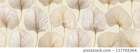 Abstract foliage pattern designing neutral seamless background. Delicate linear leaves creating a warm organic texture for decorative design 137768364