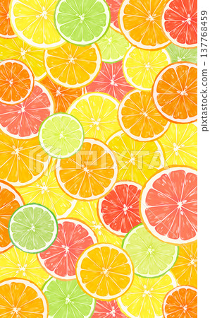 Background with sliced citrus fruits arranged vertically Background with sliced citrus fruits arranged vertically 137768459