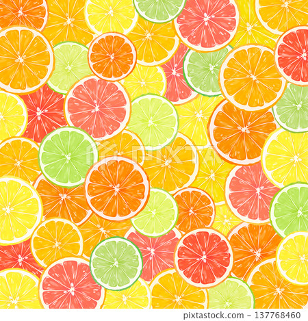 方形背景，上麵點綴著切片柑橘類水果。 137768460