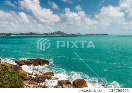 Panoramic tropical sea view over Chaweng Noi bay and Chaweng coastline on Koh Samui island Thailand Panoramic tropical sea view over Chaweng Noi bay and Chaweng coastline on Koh Samui island Thailand 137768465