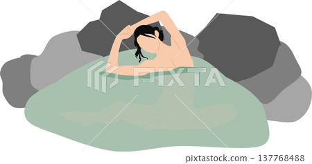 一位女子正在露天浴池中泡澡的插圖 一位女子正在露天浴池中泡澡的插圖 137768488