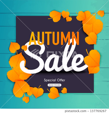 Autumn sale Banner with autumn leaf. Poster, Flyer. Blurred background. Vector illustration. Autumn sale Banner with autumn leaf. Poster, Flyer. Blurred background. Vector illustration. 137769267