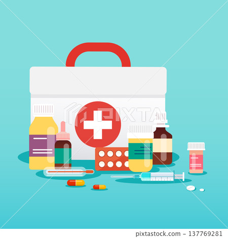 Medical concept. Pills and bottles. Flat design style modern vector illustration concept. 137769281
