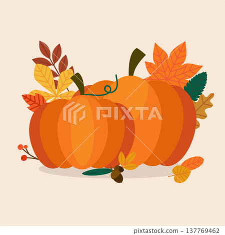 Autumn Pumpkins and leaves. Flat design modern vector business concept. Autumn Pumpkins and leaves. Flat design modern vector business concept. 137769462