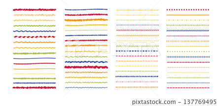 Illustration materials: Line art embellishments - simple and cute hand-drawn borders - colorful 137769495